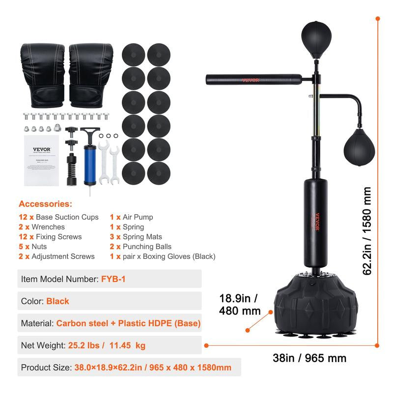 VEVOR Boxing Speed Trainer, Tiktokshopblackfriday, Punching Bag with Stand, Reflex Boxing Bag Height Adjustable Free Standing Strike Bag Set with Gloves, Workout Speed Bag for Home Gym Training