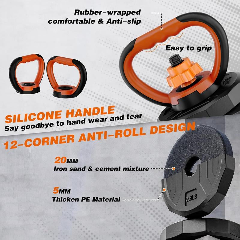 Adjustable Dumbbell Set, 44/66/88 Lbs Weight Set Use as Dumbbell, Barbell, Kettlebell and Push-Up Pesas Para Ejercicios En Casa, Christmas Gift Idea Msulti-Functional Fitness Exercise Equipment for Home Gym，