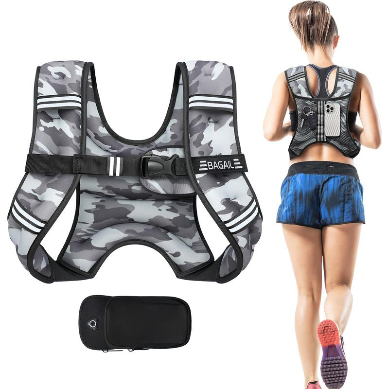 【Holiday Haul】Bagail Weighted Vest, 5Lbs/8Lbs/10Lbs/12Lbs/15Lbs/20Lbs/25Lbs/30Lbs Weight Vest with Detachable Phone Pouch, Rucking Vest for Women, Men, Walking, Training, Running Glute Workout Equipment Sweat Fitness Belt