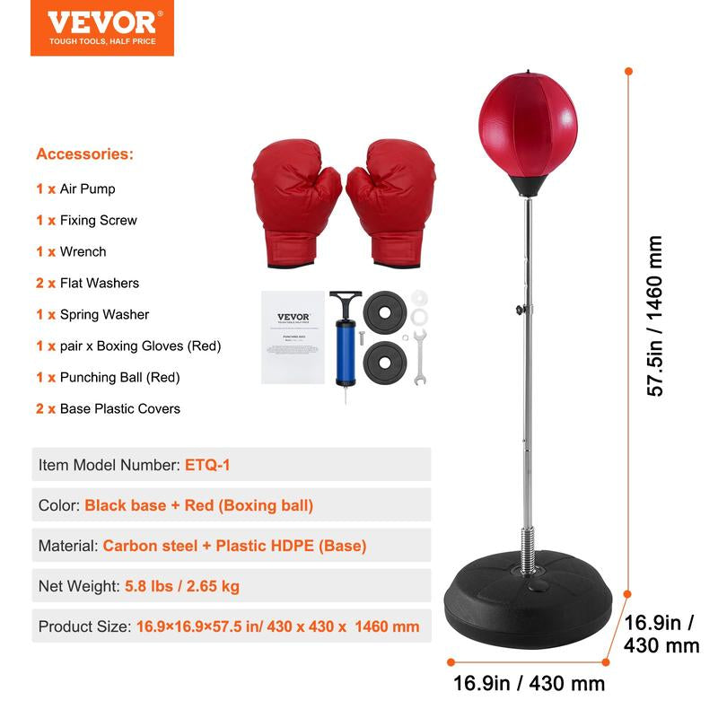 VEVOR Boxing Speed Trainer, Tiktokshopblackfriday, Punching Bag with Stand, Reflex Boxing Bag Height Adjustable Free Standing Strike Bag Set with Gloves, Workout Speed Bag for Home Gym Training