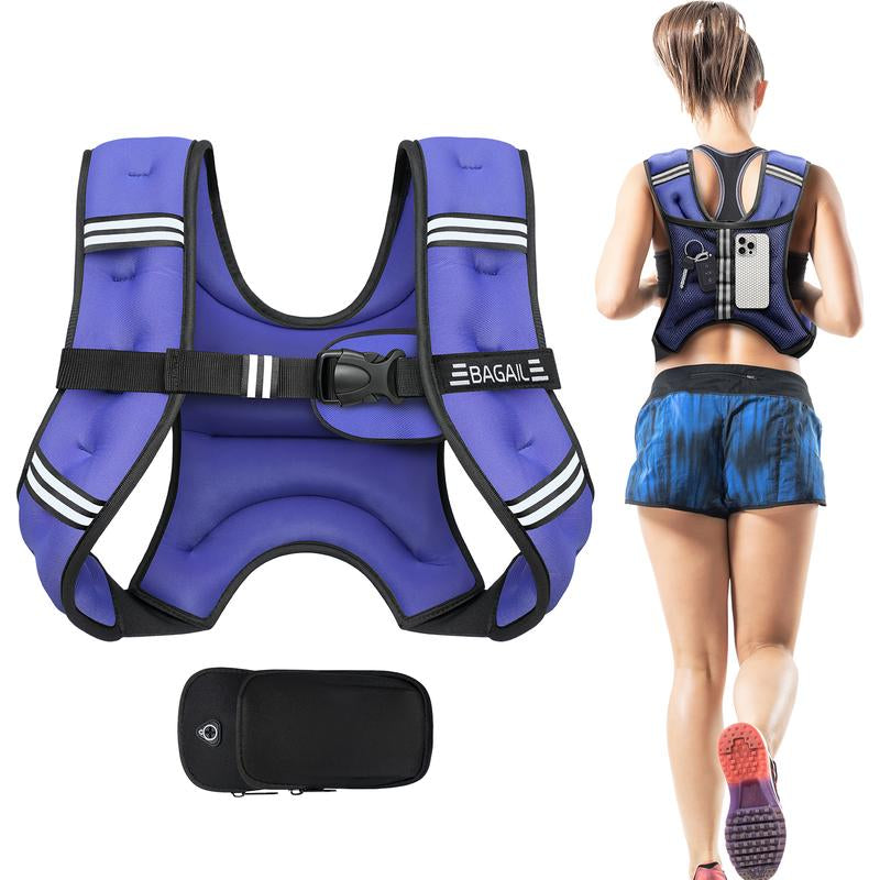 【Holiday Haul】Bagail Weighted Vest, 5Lbs/8Lbs/10Lbs/12Lbs/15Lbs/20Lbs/25Lbs/30Lbs Weight Vest with Detachable Phone Pouch, Rucking Vest for Women, Men, Walking, Training, Running Glute Workout Equipment Sweat Fitness Belt