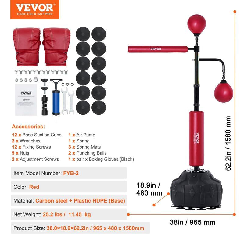 VEVOR Boxing Speed Trainer, Tiktokshopblackfriday, Punching Bag with Stand, Reflex Boxing Bag Height Adjustable Free Standing Strike Bag Set with Gloves, Workout Speed Bag for Home Gym Training