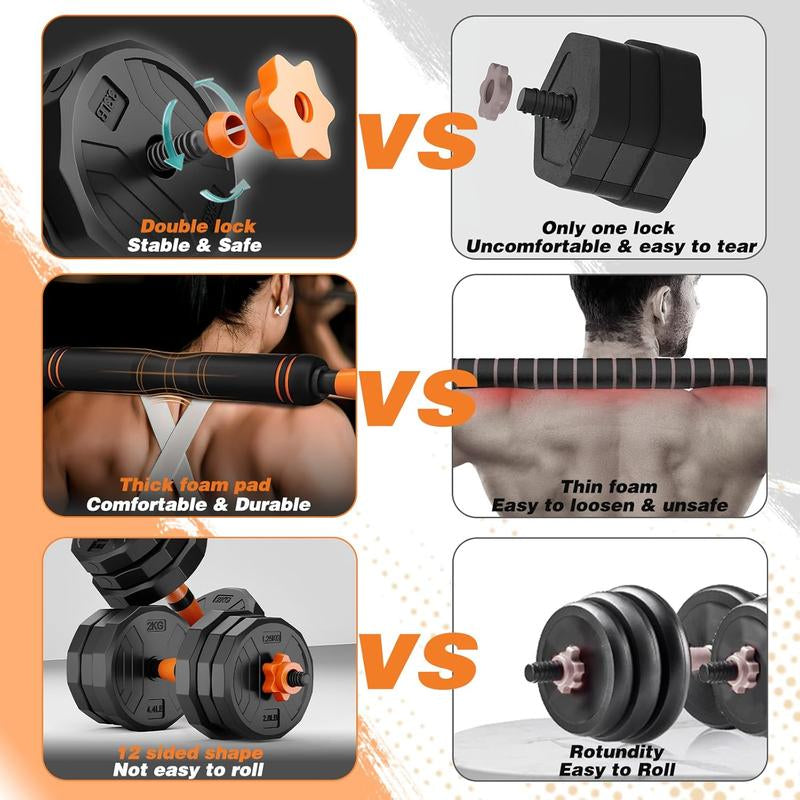 Adjustable Dumbbell Set, 44/66/88 Lbs Weight Set Use as Dumbbell, Barbell, Kettlebell and Push-Up Pesas Para Ejercicios En Casa, Christmas Gift Idea Msulti-Functional Fitness Exercise Equipment for Home Gym，