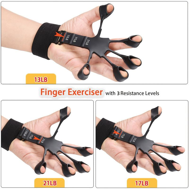 Grip Strength Trainer with Finger Exerciser, Hand Grip Strengthener, Finger Stretcher,Grip Ring & Stress Relief Ball for Muscle Building and Injury Recover Hand Extension Exerciser Outdoorfun