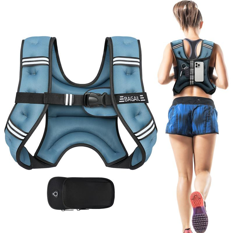 【Holiday Haul】Bagail Weighted Vest, 5Lbs/8Lbs/10Lbs/12Lbs/15Lbs/20Lbs/25Lbs/30Lbs Weight Vest with Detachable Phone Pouch, Rucking Vest for Women, Men, Walking, Training, Running Glute Workout Equipment Sweat Fitness Belt